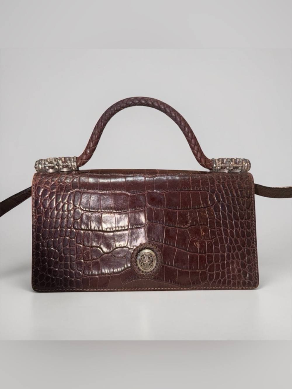 VINTAGE Brighton Croc-Embossed Top-Handle Satchel in Brown
